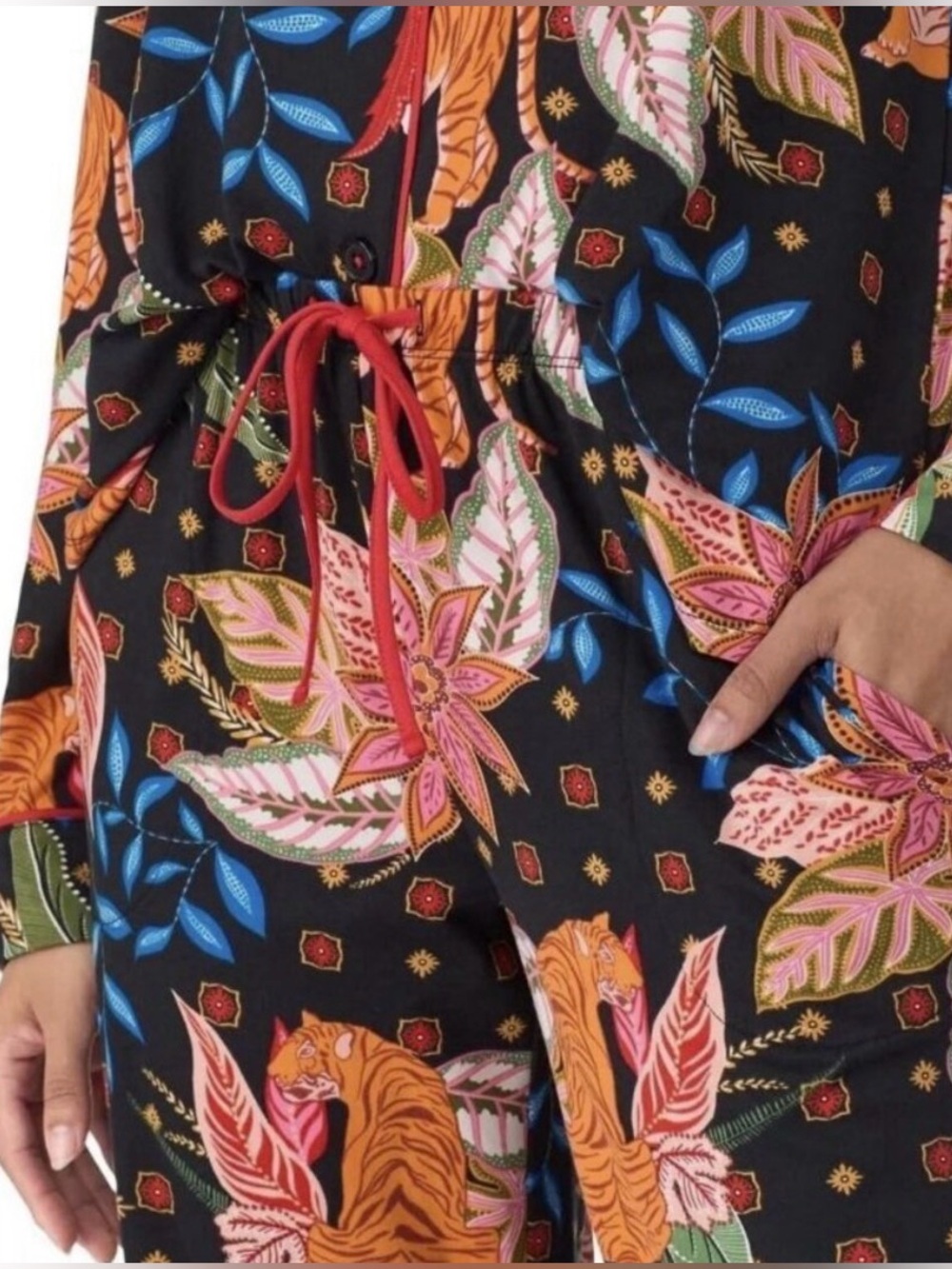 Room Service Pajama Pants Womens XXL Black Tropical Tiger Floral Print Lounge - Picture 1 of 7
